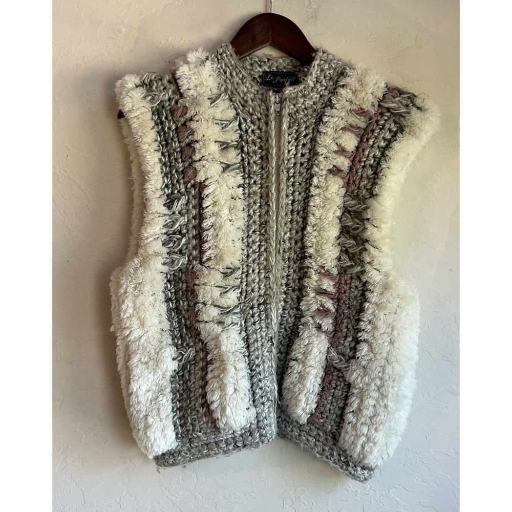 Vintage Le Parfait Chunky Shag Knit Sweater Vest M L Boho Folk Cottagecore